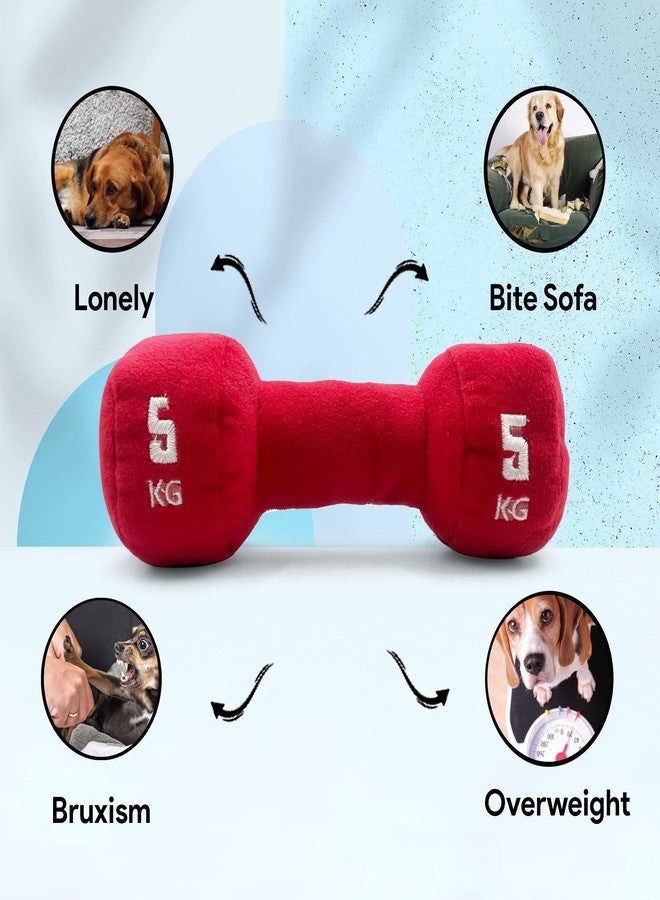 Goofy Tails Gym Series Dumbbell Plush Toy for Dogs | Squeaky Toy for Dogs and Puppies | Great for Playing Fetch and Retrieve (Red) - Image 4